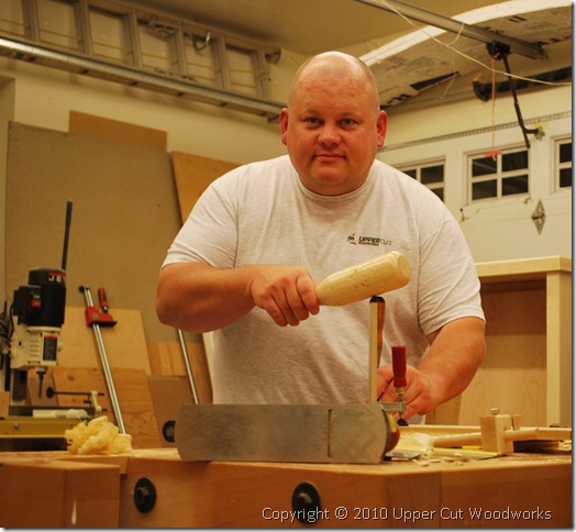 Taking a break from chopping out some handcut dovetails in the shop.
