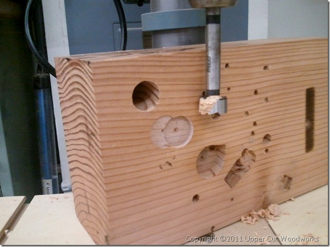 Upper Cut Woodworks Holdfast Drill Block Prepared on Drill Press