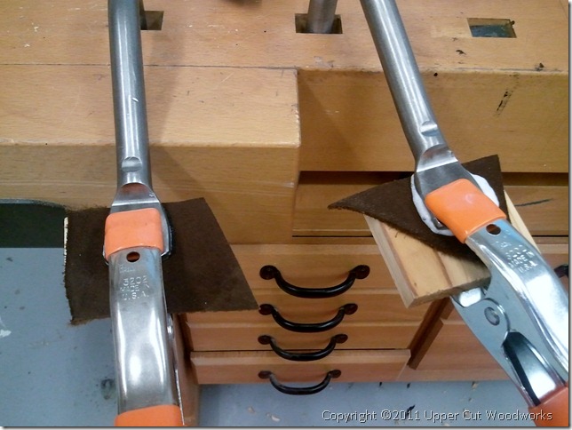 Upper Cut Woodworks Suede Gorilla Glued and Clamped to Holdfasts